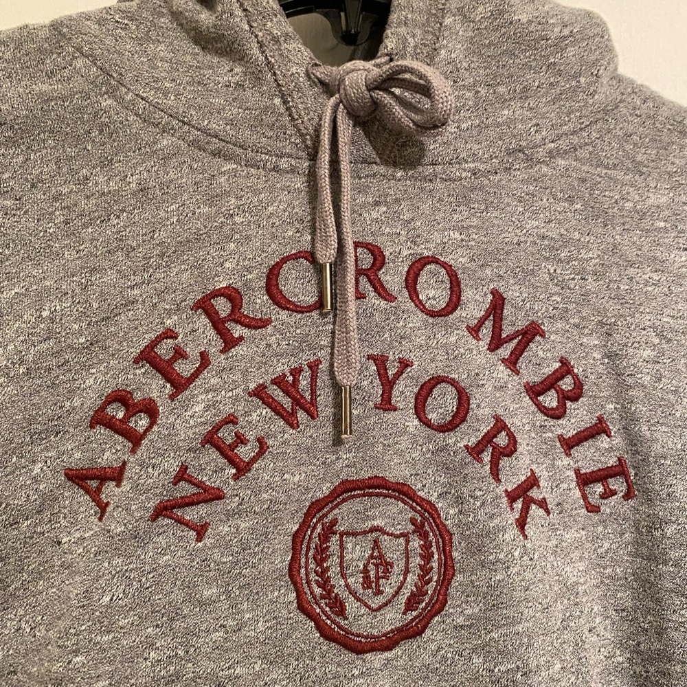 Abercrombie & Fitch Gray Hoodie with Red Logo on Front Shirt, Long Sleeve Size M - Picture 3 of 7